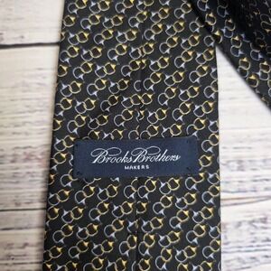 Brooks Brothers Makers Silk Tie Horse Bit Equestrian Print Black Made‎ in USA